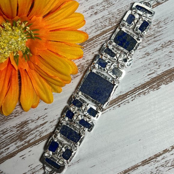 Lapis Lazuli Bracelet Handmade Stone Gemstone 925 Silver Large Ethnic Boho New! - Picture 6 of 15